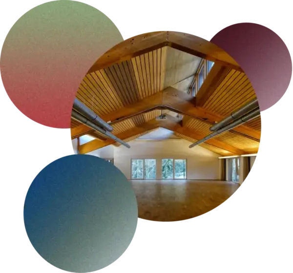 Flow60 dance studio interior in colorful bubbles