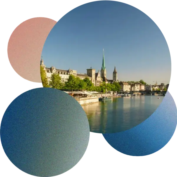 Zürich cityscape with lake in colorful bubbles